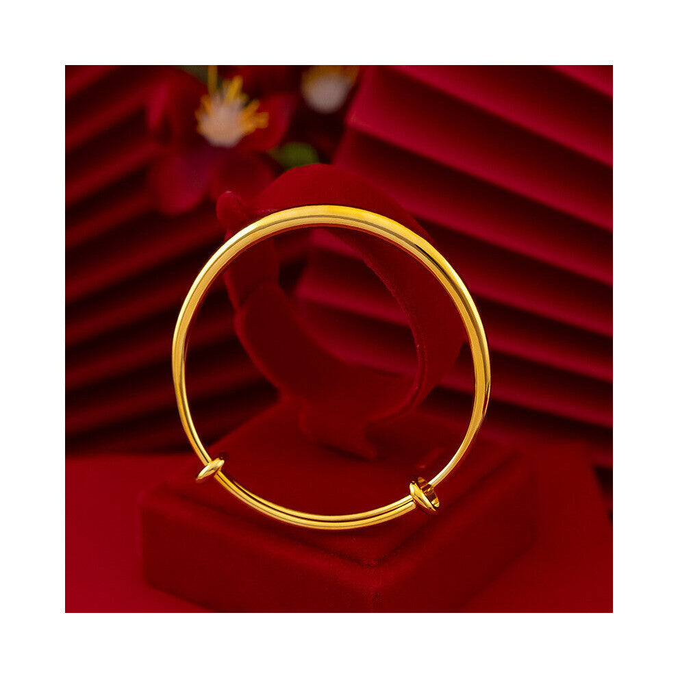 BR59 Fine Jewelry Woman Birthday Wedding Gift Glossy Round 24KT Resizable Bracelet Bangle