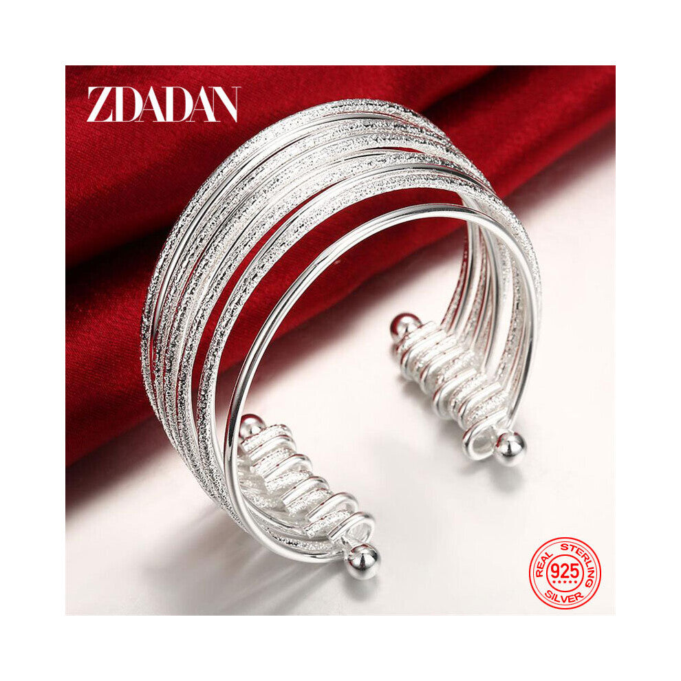 925 Sterling Silver Multi-line Adjustable Open Cuff Bracelet&Bangle For Women Anniversary Jewelry Wedding Gift