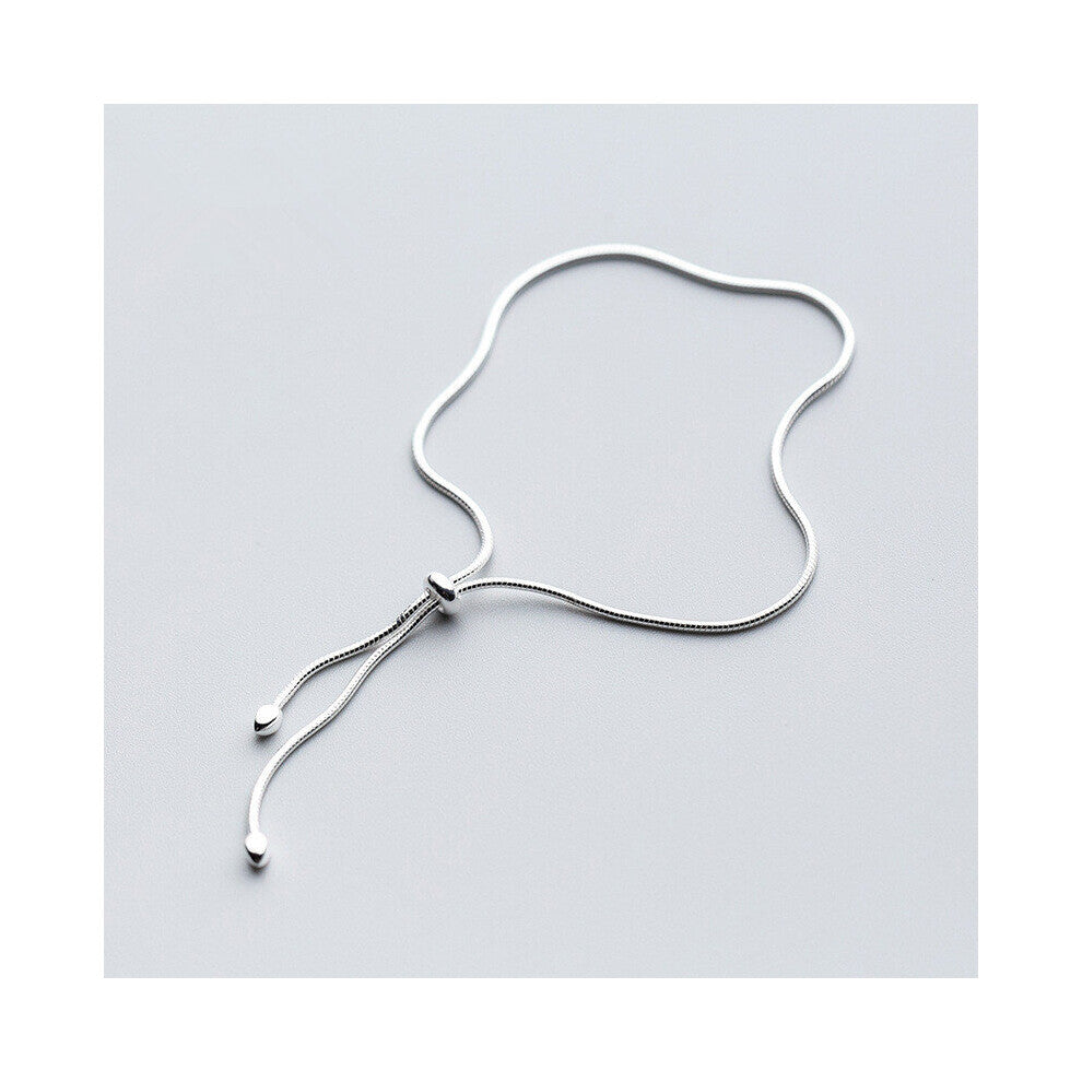 Real 100% 925 Sterling Silver Minimalist Round Adjustable Charm Chain Bracelets&Bangles for Women Teen Girl Lady Jewelry