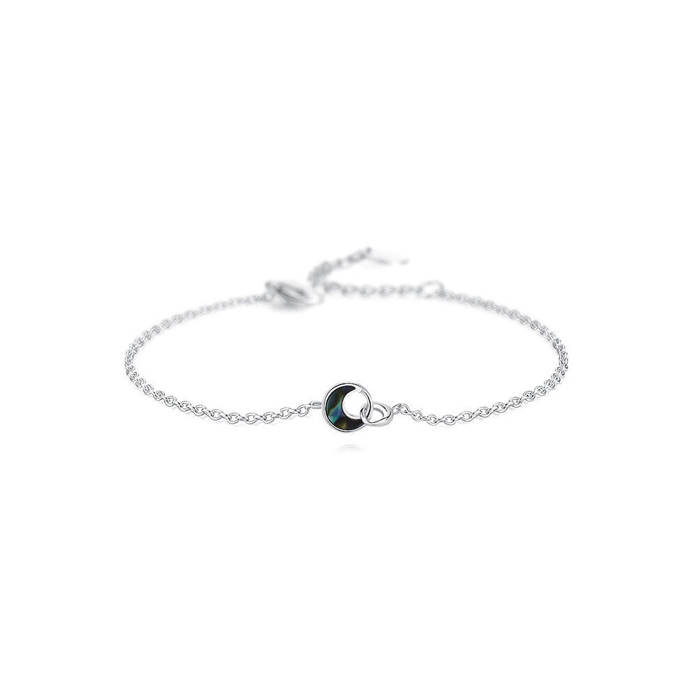 925 Sterling Silver Romantic Moon Double Ring Abalone Shell Bracelets&Bangle for Women Wedding Sweet Jewelry Gift