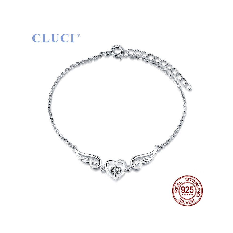 Silver 925 Pendant Necklace Adjustable Chain Length Love Heart Angel Swing 925 Sterling Silver Pendant Bracelet DB003SB