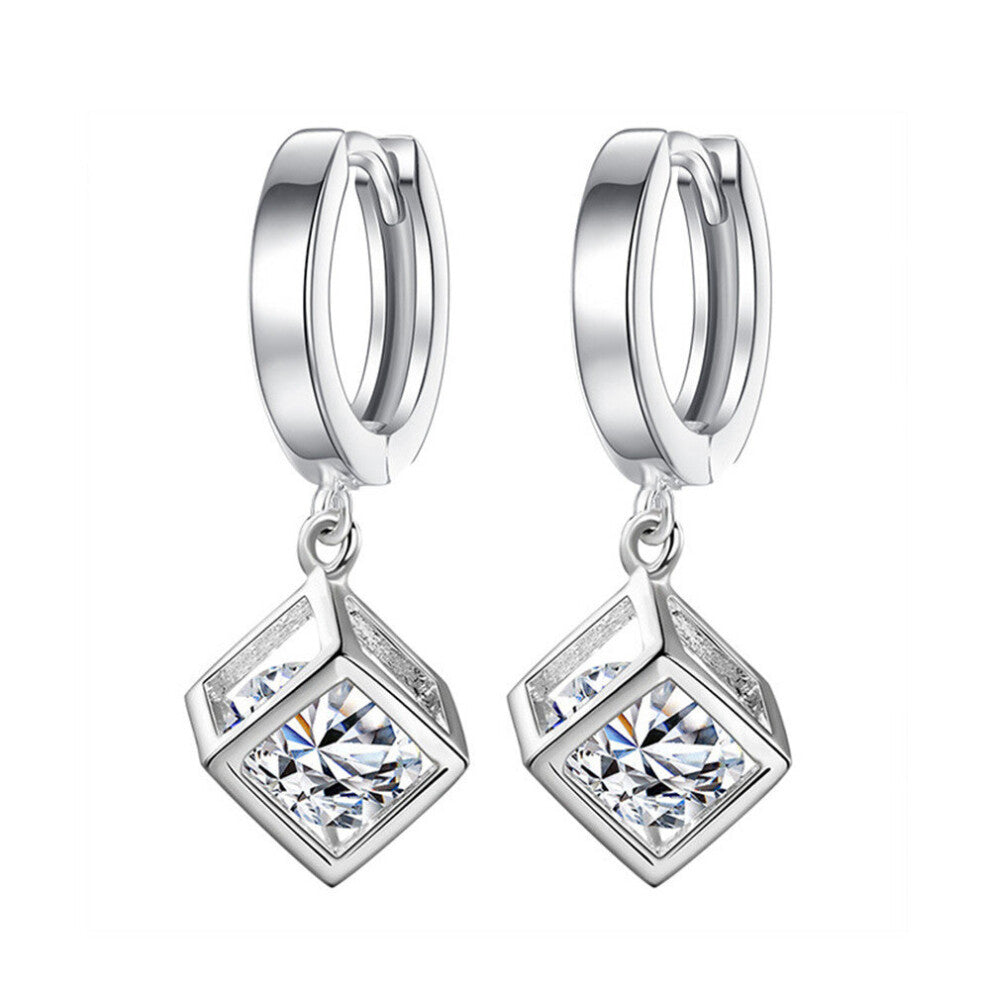 Silver Drop Hoops Earrings Women Square Zircon Jewelry Wedding Party Embellished With Crystals From Austrian -WH42