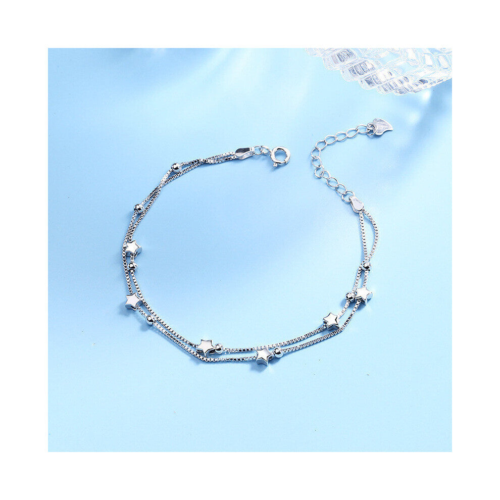 925 Sterling Silver Double Layer Star Round Bead Charm Bracelet&Bangle For Women Party Wedding Jewelry Pulseras