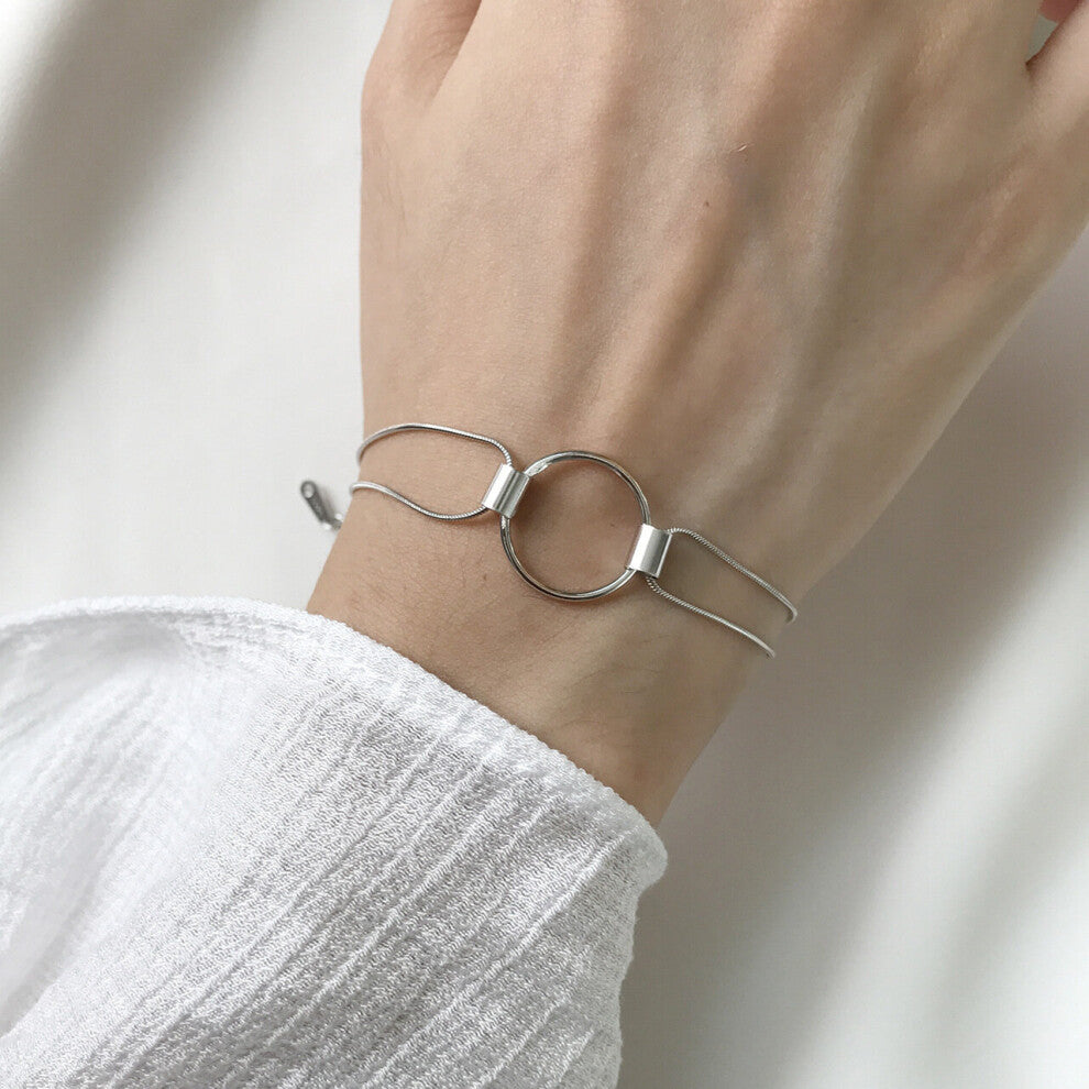 Real 100% 925 Sterling Silver Punk Geometric Round Snake Chain Charm Bracelet&Bangle for women Fine Jewelry Accessories