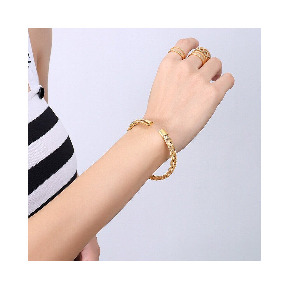 BT855 Fine WomanGirl Party Birthday Wedding Gift Knitting Titanium Stainless Steel Open Bracelet