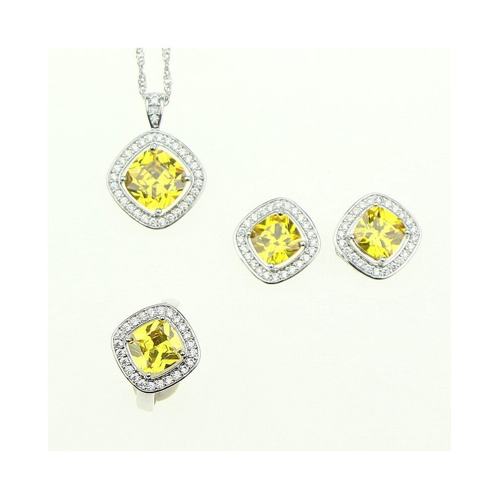 Golden Yellow Crystal CZ Jewelery 925 Sterling Silver Earrings-Rings-Pendant-Necklace Jewelry Sets For Women Wedding Party