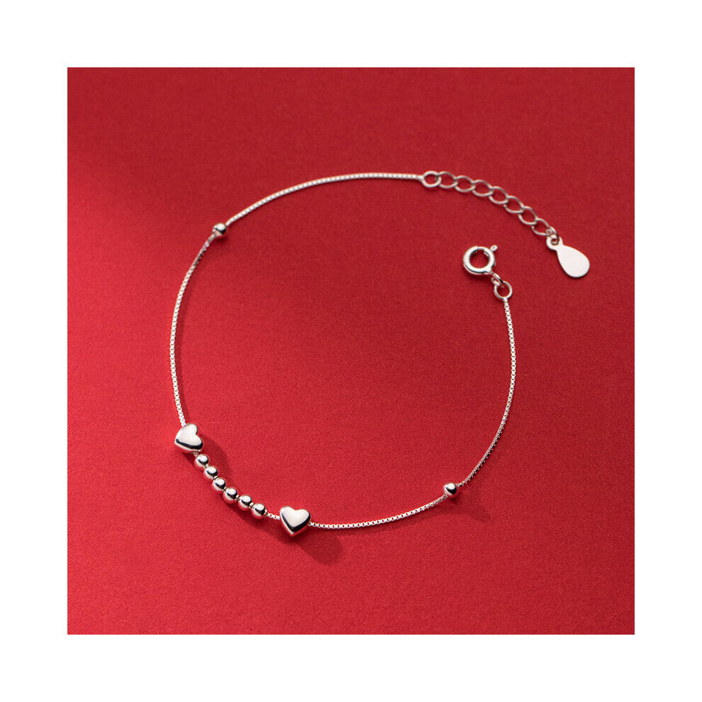 100% 925 Sterling Silver Love Heart Beads Bracelets&Bangle for Women Daughter Party Jewelry Accessories