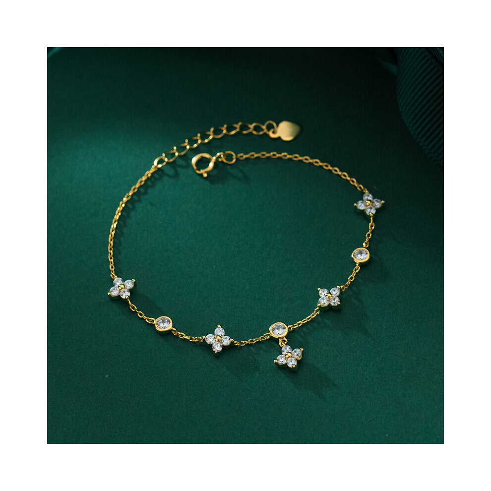 925 Sterling Silver Romantic Zircon Flower Bracelets&Bangle for Women Teen Wedding Charms Jewelry Accessories