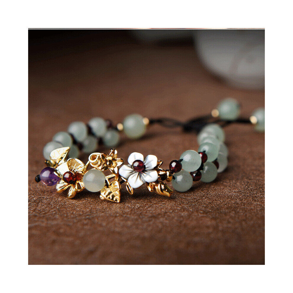 Natural Jade Bead Bracelet Femme 14K Planting Red Garnet Braceets for Women Jewelry Ethnic Vintage Stone Charms Bangle Gift