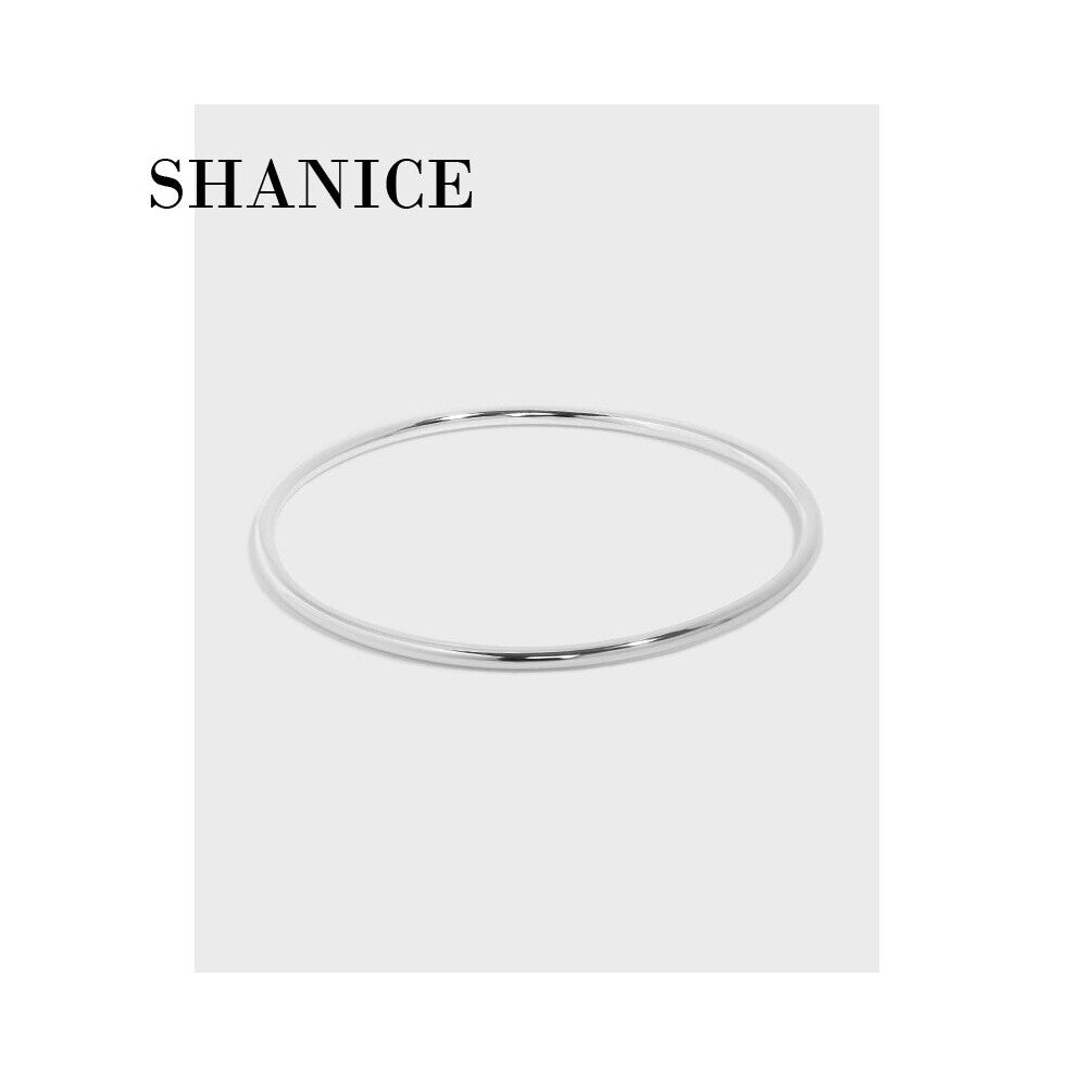 SHANICE S999 Sterling Silver ins niche minimalist 2.2mm geometric glossy plain silver Bangle Wire Wrap Girl Gift