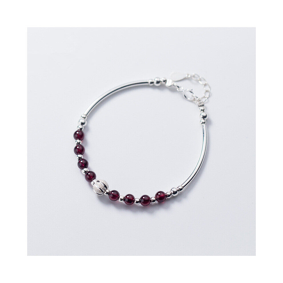 Hot Natural Garnet Bead Charm Bracelets&Bangles for Women Real 100% 925 Sterling Silver Party Wedding Jewelry Accessories