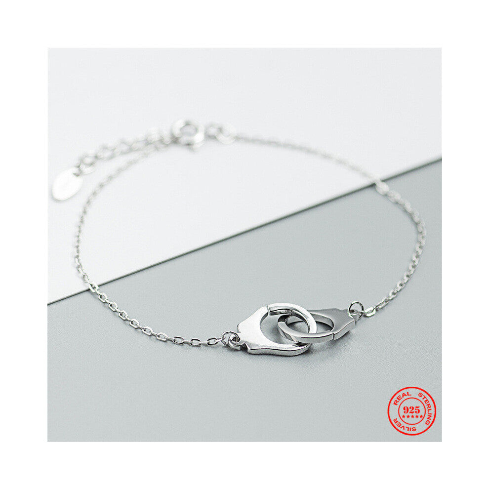 100% 925 Sterling Silver Handcuff Bracelet For Women Men Link Chain Bracelet Menottes Bijoux Couple Jewelry