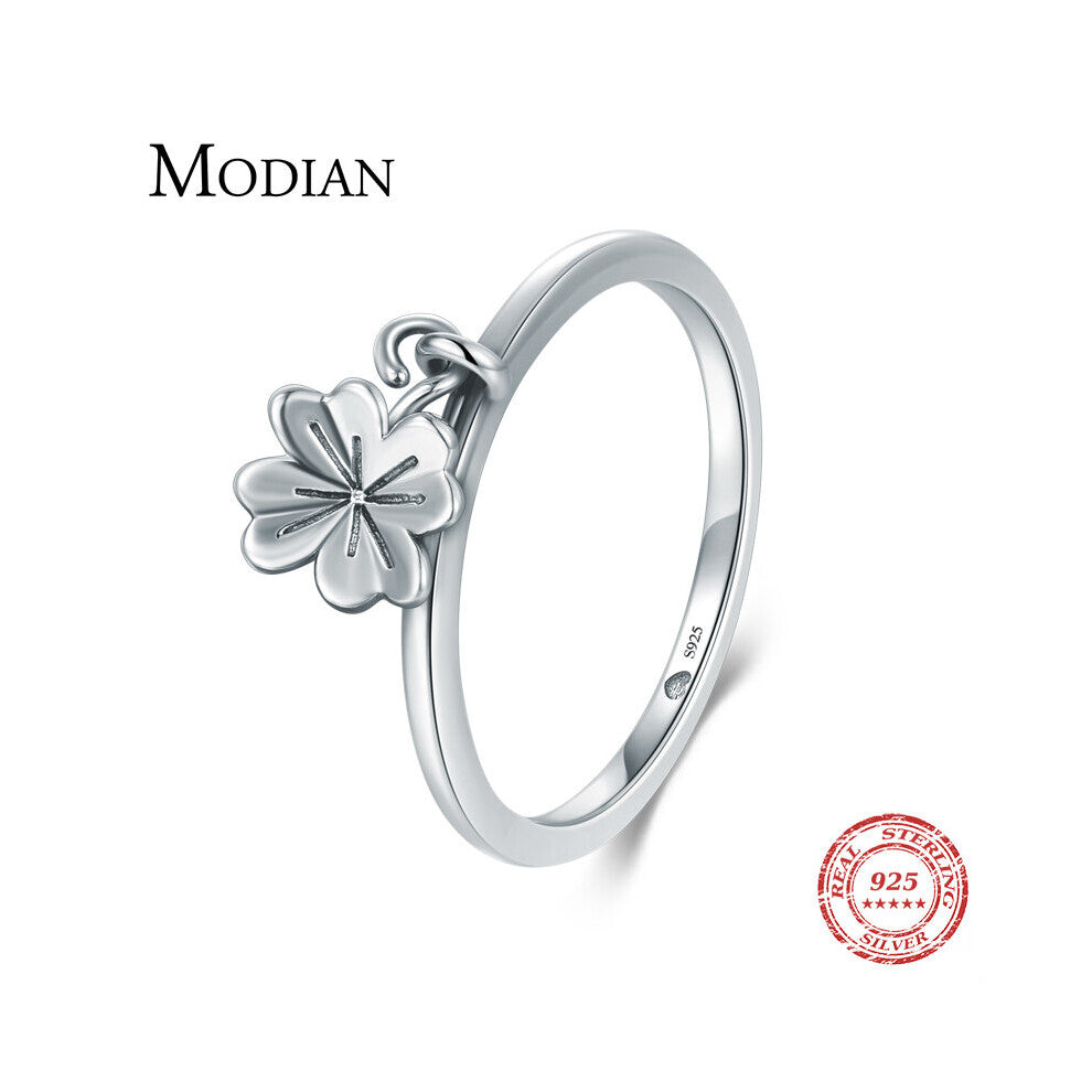 Minimalist Charm Flower Clover Swing Ring Real 925 Sterling Silver Vintage Rings For Women Fine Jewelry