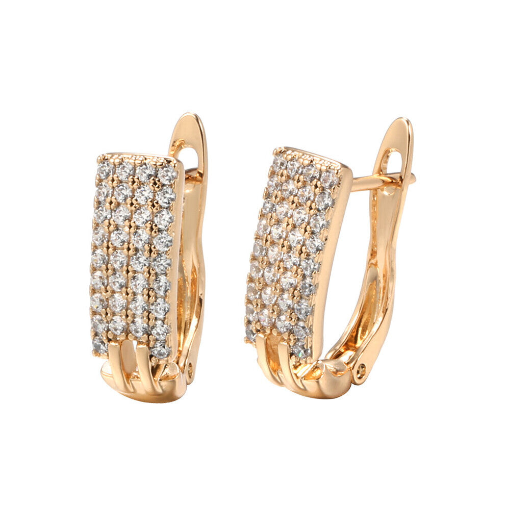 585 Rose Clip Earrings for Women Full Micro Inlay Natural Zircon Earrings Piercing Hoops Wedding Golden Jewelry