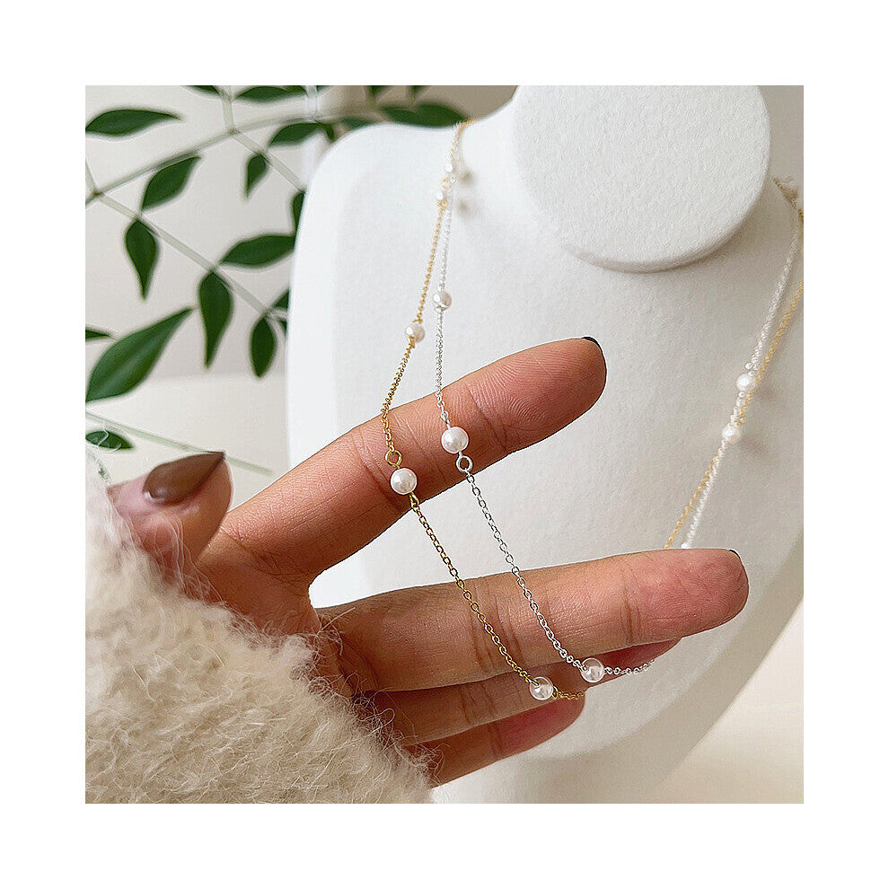 version of S925 silver high-grade round bead rice grain collarbone necklace necklace necklace female