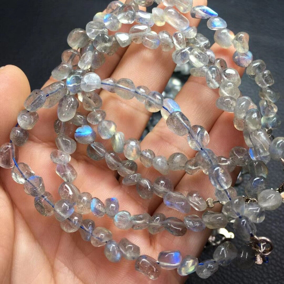 1 Pc Fengbaowu Natural Labradorite Gray Moonstone Gravel Chips Chain Bracelet 925 Sterling Silver Crystal Healing Stone Gift