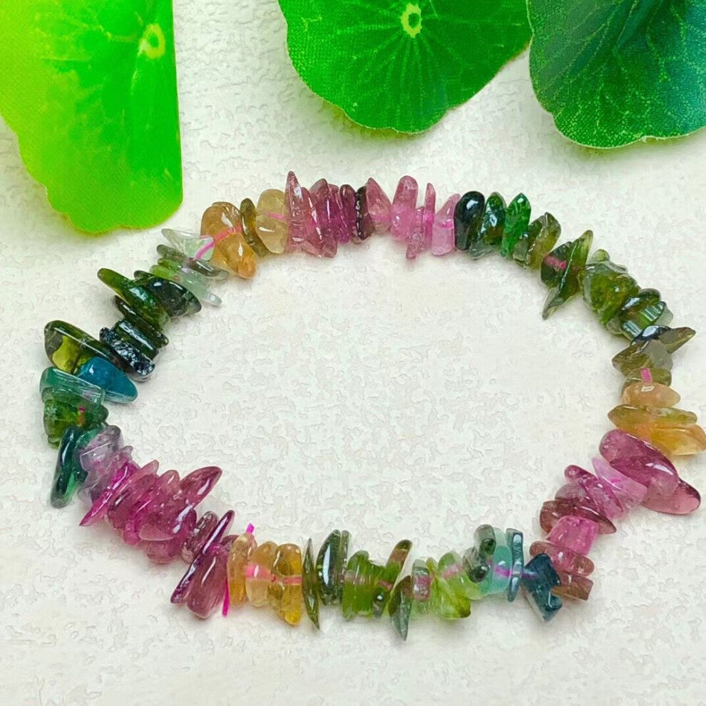 1 Pc Fengbaowu Natural Multicolored Gem Elbaite Colorful Tourmaline Chips Bracelet Crystal Healing Stone Jewelry Gift