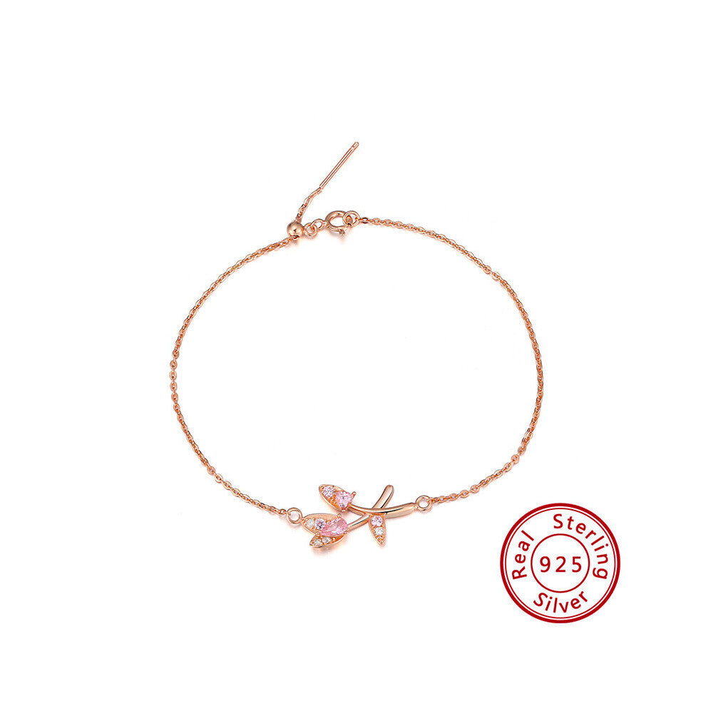 Pure 100% 925 Sterling Silver Leaf Delicate AAAA Zirconia Bracelet?Jewelry For Women Daily TEQB02