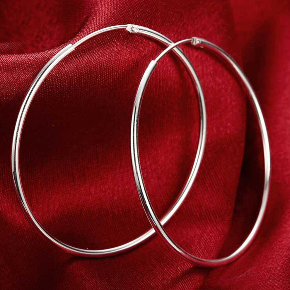 925 Sterling Silver 50MM-60MM Women's Hoops Girl Earrings Jewelry Accessories Offers With