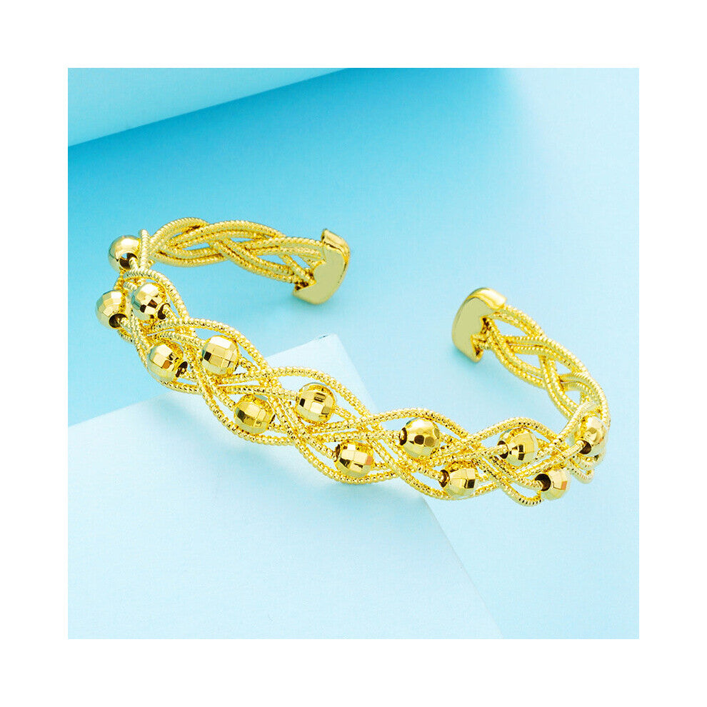 European Woman Girl Party Wedding Gift Knitting Lucky Beads 24KT Open Bangles Bracelets BE126