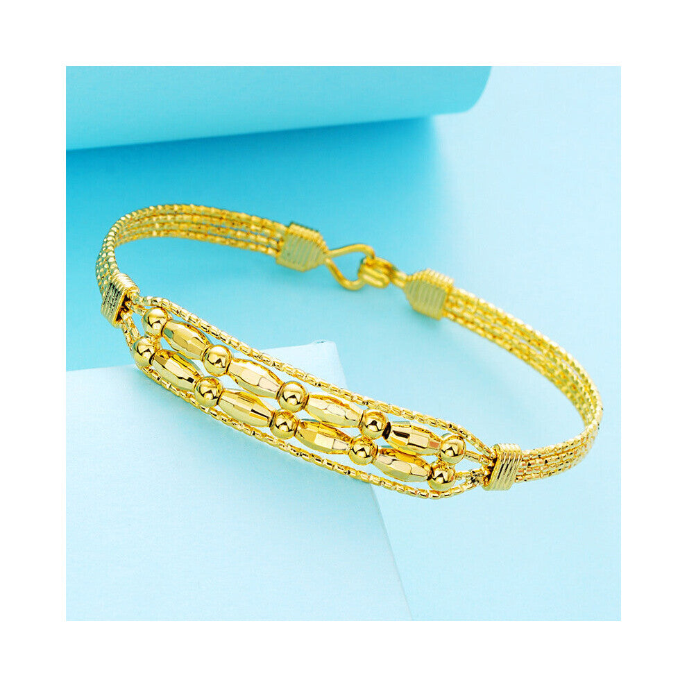OMHXFC European Woman Girl Party Wedding Gift Knitting Lucky Beads 24KT Bangles Bracelets BE125