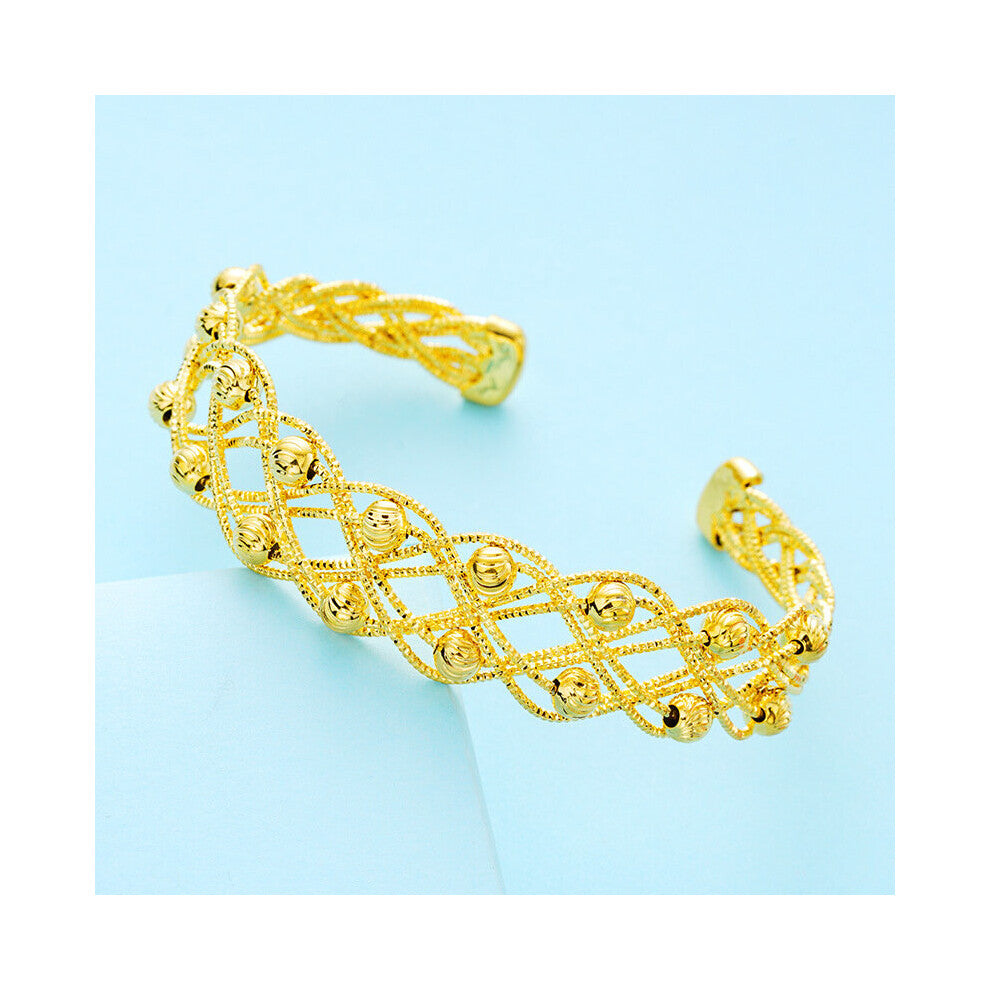 OMHXFC European Woman Girl Party Wedding Gift Knitting Lucky Beads 24KT Open Bangles Bracelets BE127