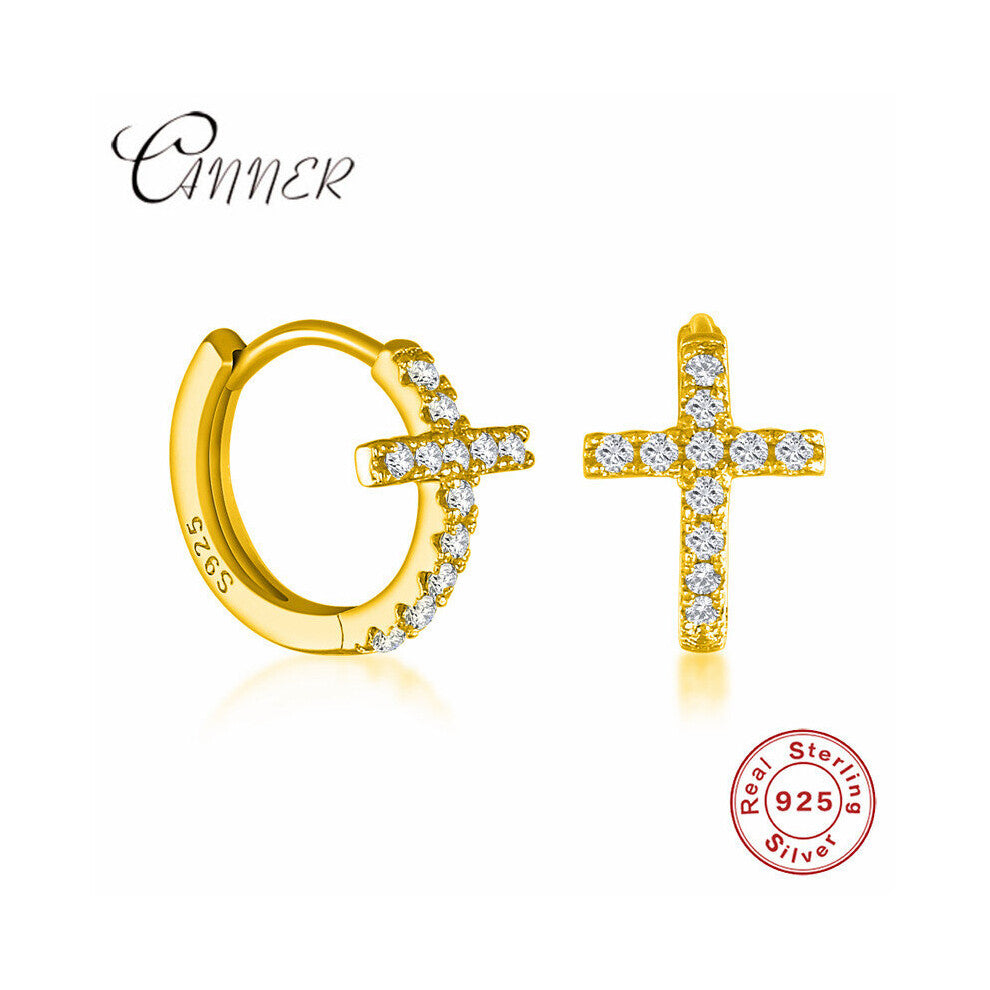 Real 925 Sterling Silver Cross Snake Hoops Earrings For Women Men Pendientes Plata 925 Punk Gothic Fine Jewelry Aretes