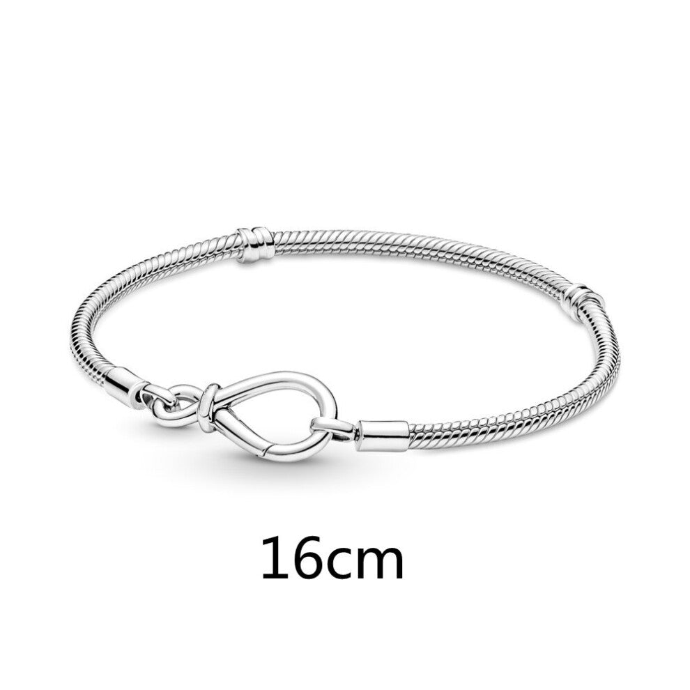 925 Sterling Silver Infinity Knot Snake Chain Bracelet Entwined Infinite Hearts Clasp Bangle Fit Women DIY Pan Charms