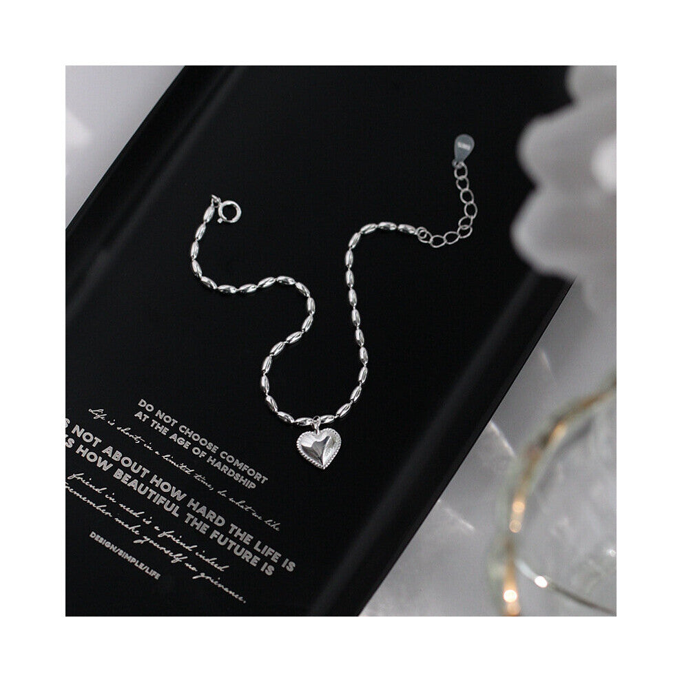 CHOZON 925 Sterling Silver European Creative Rice Grain Heart Bracelet Women Vintage Sweet Girlfriend Jewelry