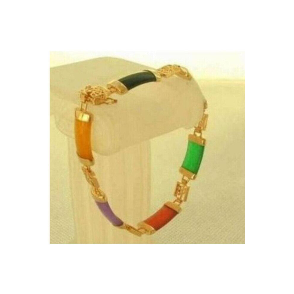 Jade Agate Turquoise Fortune Lucky Link Bracelet-Gold Plated