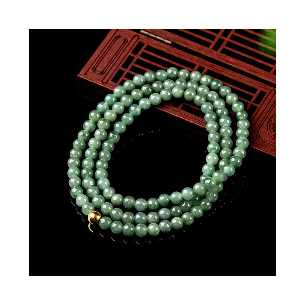 Natural Myanmar A Jade 5.5mm Oil Green Jadeite Bead Necklace Three Ring Bracelet Ice Planting Jewelry Drop