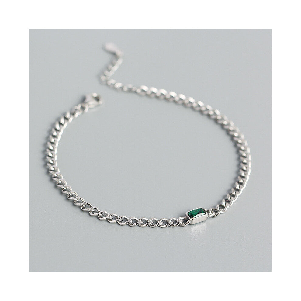 100% 925 Sterling Silver Classic Green Stone Chain Bracelet&Bangle for Women Teen Punk 18k Jewelry