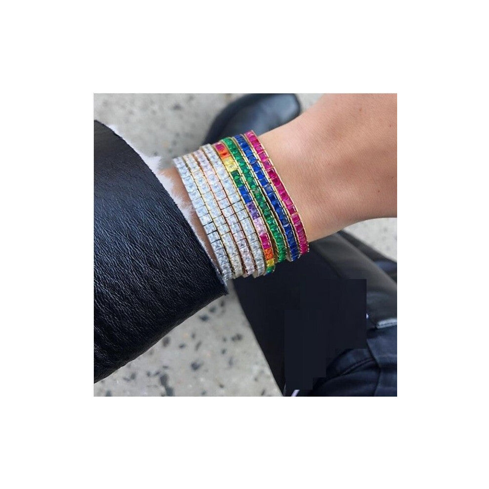 Creative rainbow bracelet& bangles square cz tennis chain glod filled jewelry zircon