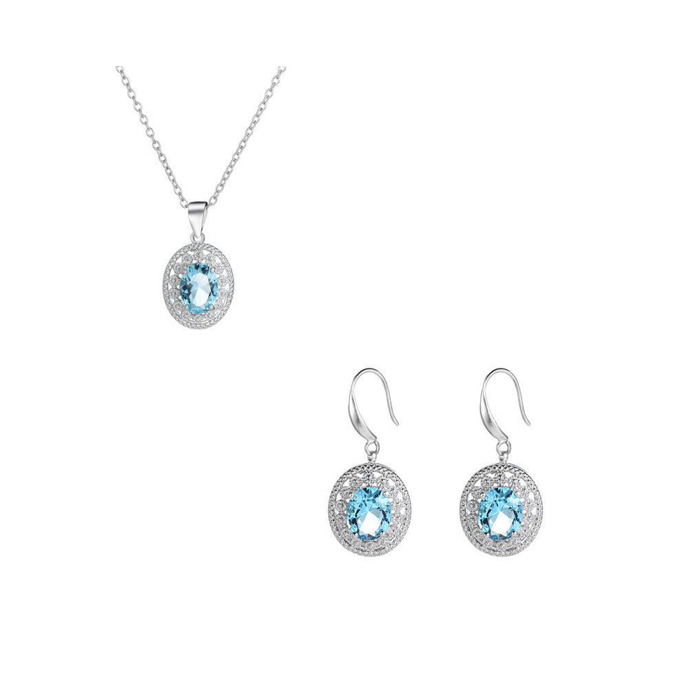 Hot 925 Silver Needle Round Cut CZ Pendant Necklace+Eararings For Women Clavicle Choker Female Fine Jewelry Set Collares