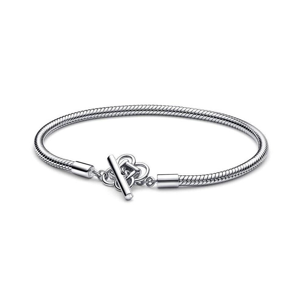 925 Sterling Silver Peace Knot T-bar Snake Chain Firecracker Pave Bars Bracelet Fit Women Bead Charm Jewelry
