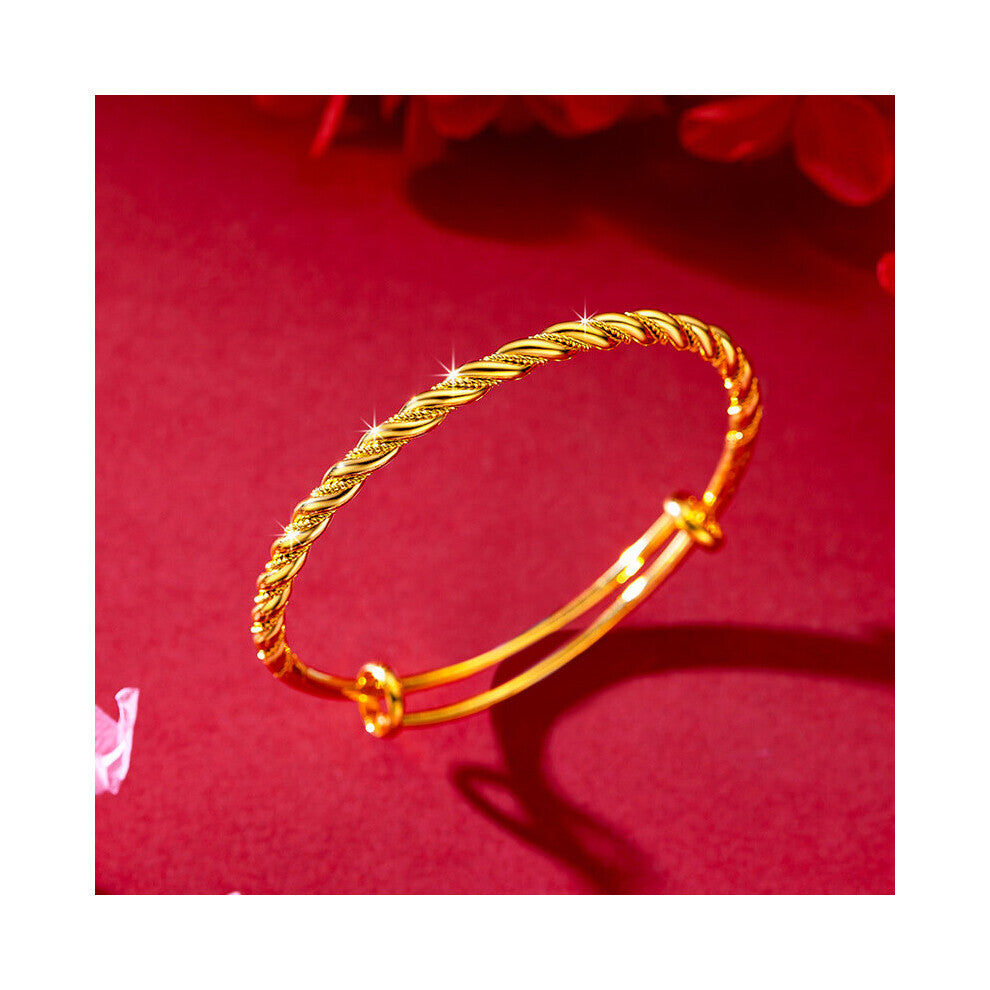 Orginal 24k Antique Smooth Twine Pattern Push-pull Bracelet for Women Wedding Female Bangle Fine Jewelry