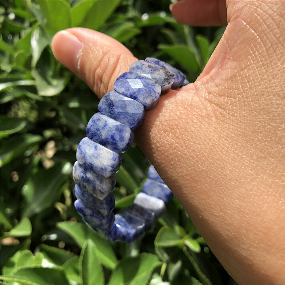 1 Pc Fengbaowu Natural Spot Sodalite Bracelet Faceted Bead Bangle Crystal Quartz Healing Stone Women Men Jewelry Gift