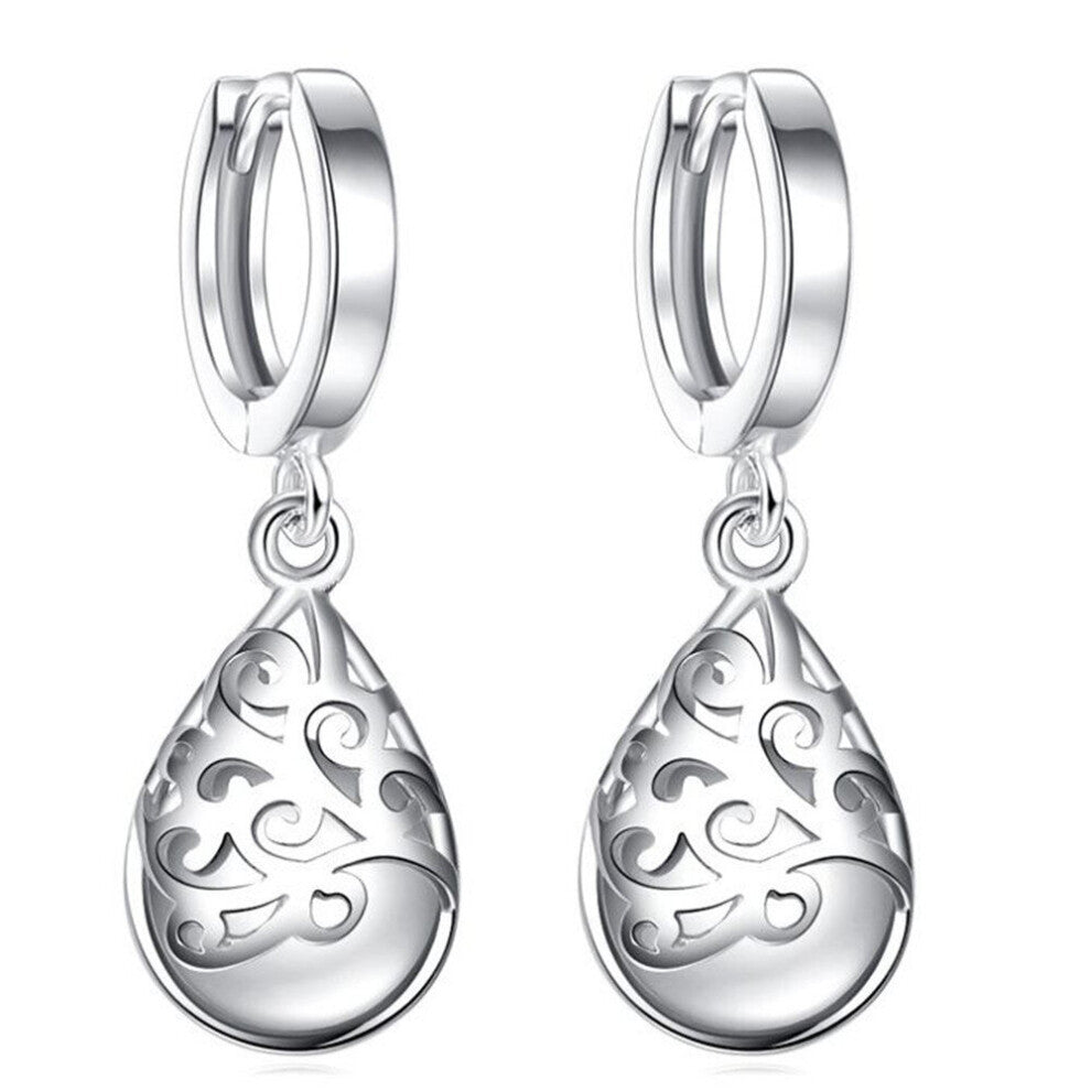 Pink Opal Stone Hoops Drop Earrings 925 Sterling Silver Female Party Jewelry For Women Female Gift -WH91