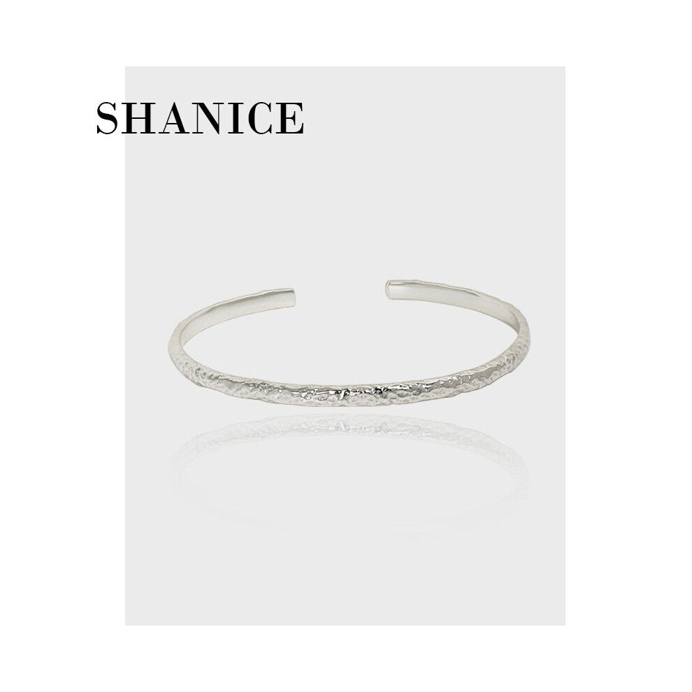 SHANICE 100% S925 sterling silver Tin Foil texture Open Bracelet&Bangles For Women Men Charm Jewelry