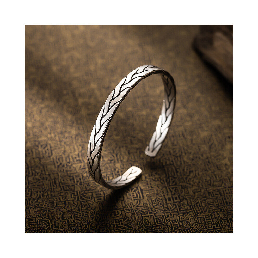 S999 Sterling Silver Retro Men's and Women's Jewelry Ethnic Style Love Intertwined Open Couple Twist Bangle Gift