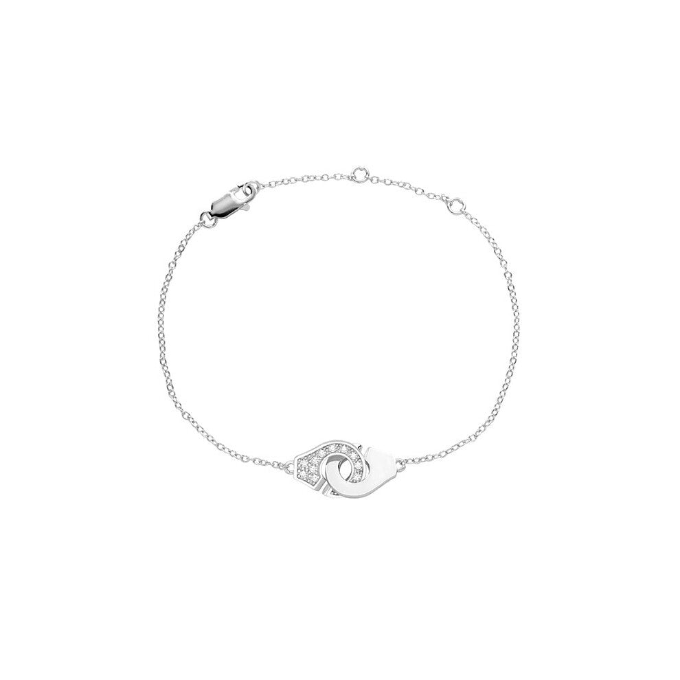 Real 925 Sterling Silver Half Rhinestone Handcuffs Bracelet Women Jewelry Zircon Bracelet Menottes