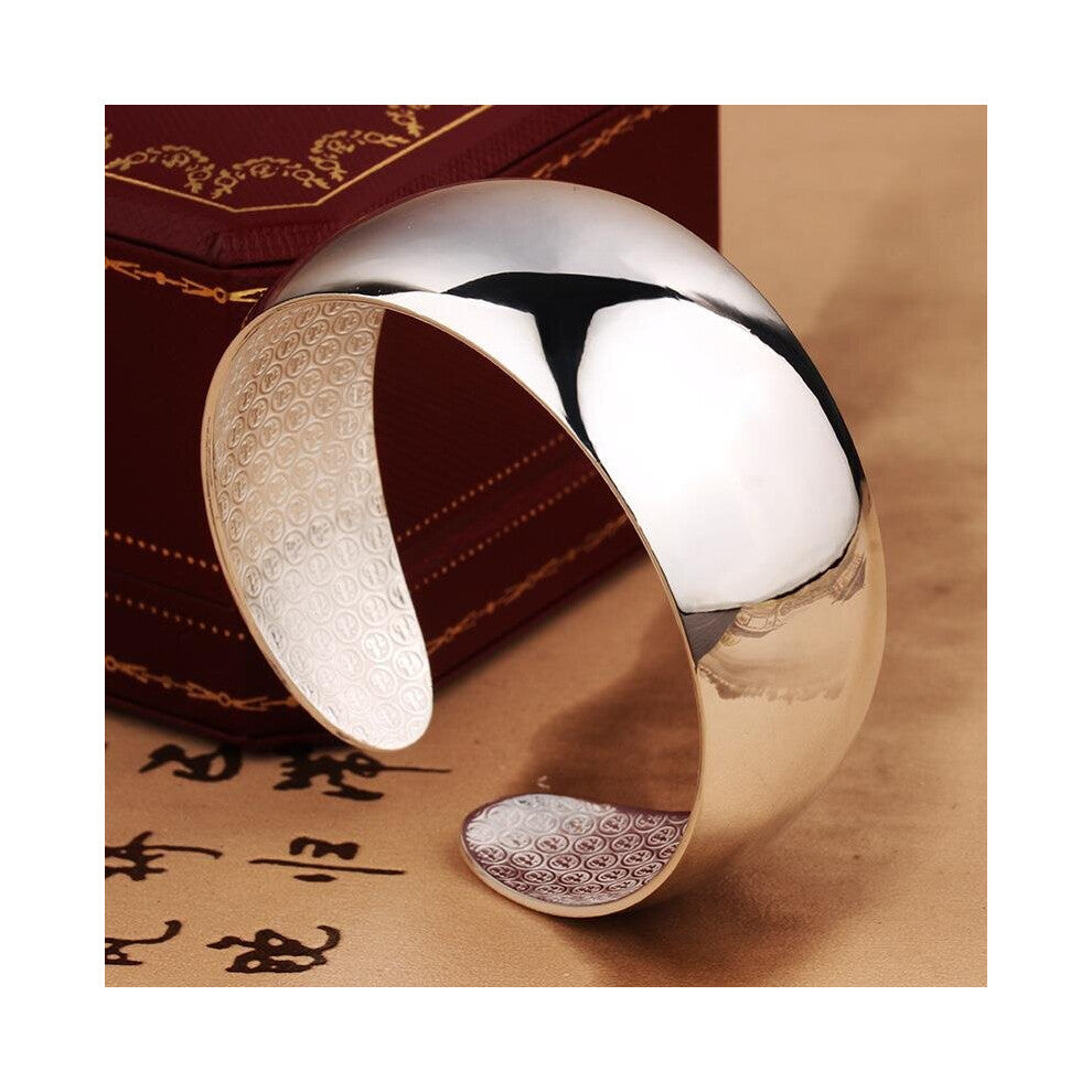 Silver Bracelet Female Young Models Wide Face Open Glossy Solid Ethnic Style Silver Bracelet Jewelry