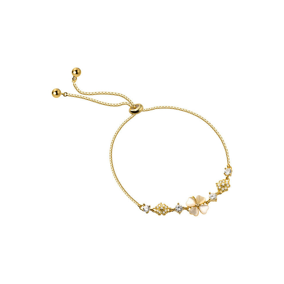 925 Sterling Silver Charms Sweet Opal Flower Adjustable Bracelets&Bangle for Women Teen Wedding Jewelry Gift