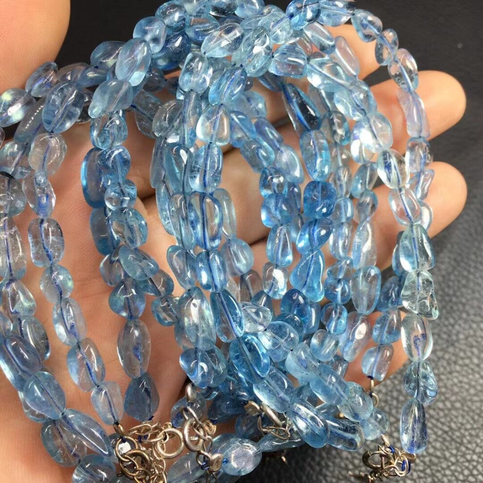 1 Pc Fengbaowu Natural Aquamarine Gravel Chips Chain Bracelet 925 Sterling Silver Crystal Healing Stone Jewelry Gift For Women