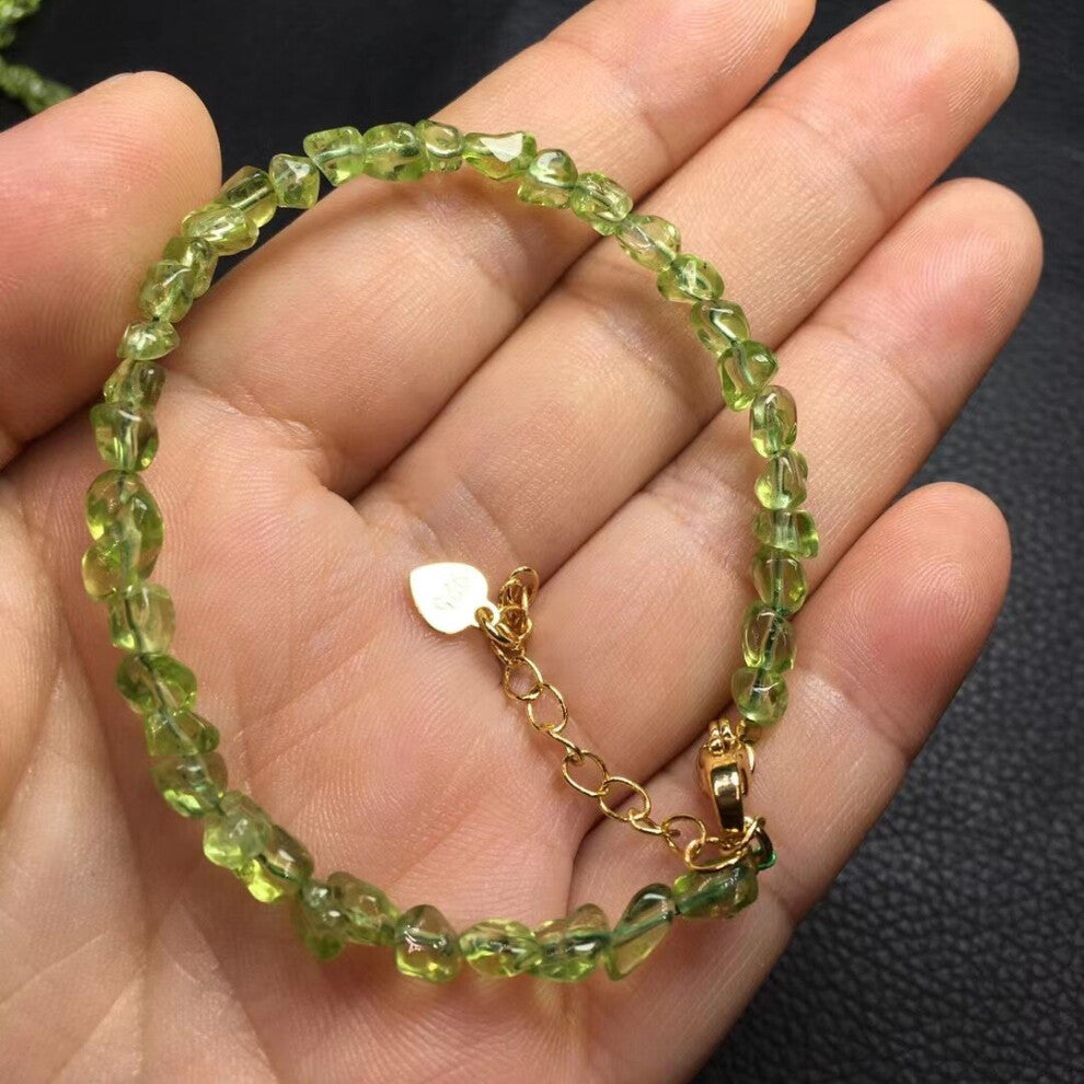 1 Pc Fengbaowu Natural Peridot Gravel Chips Chain Bracelet 925 Sterling Silver Crystal Healing Stone Jewelry Gift For Women
