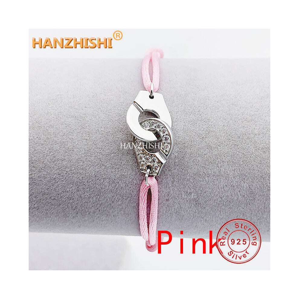 100% 925 Sterling Silver Handcuffs Bracelet For Men Women Zircon Handcuffs With Adjuaable Rope Bracelet Menottes