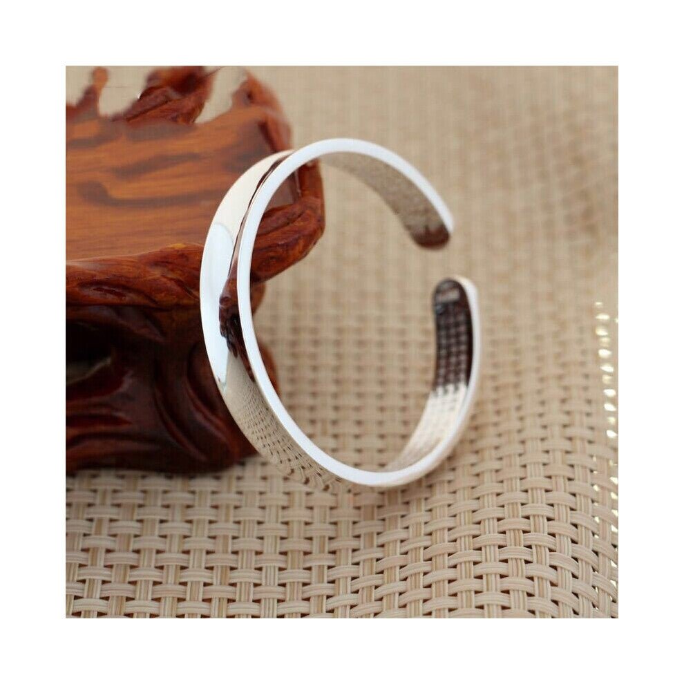 S999 Sterling Silver Concave Bangle, Punk Style Open Ladies Pop Glossy Silver Jewelry Bracelet Engagement Party Gift