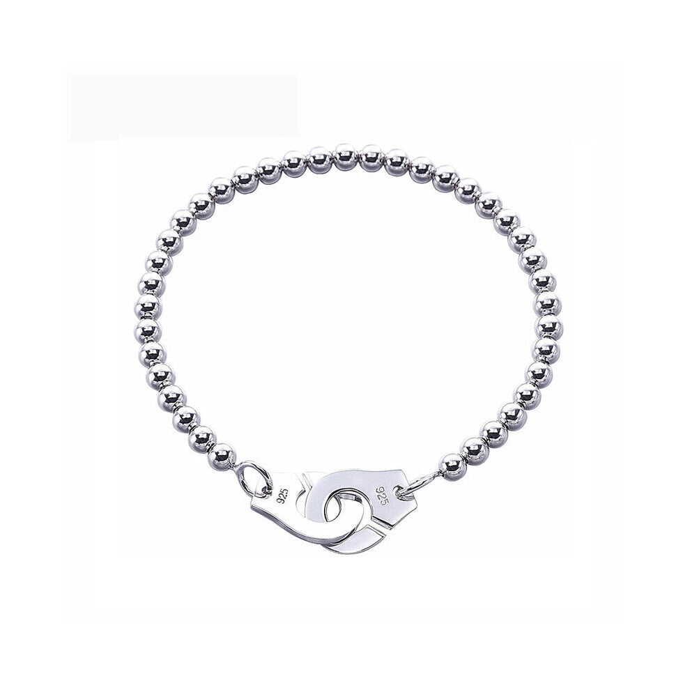 925 Sterling Silver Handcuff Bracelet For Women Many Silver Beads Chain Handcuff Bracelet Menottes