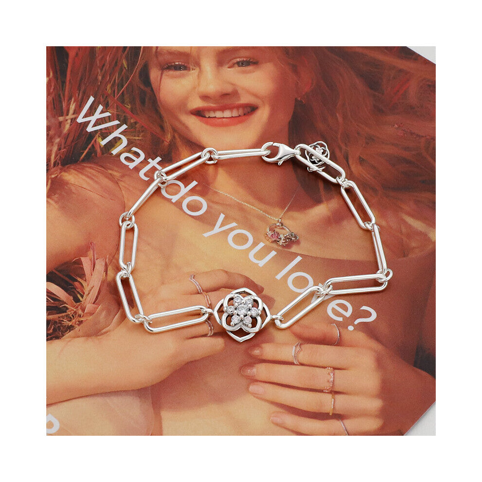 100% 925 Silver High Rose Petals Link intertwined Bracelet DIY European Woman Jewelry