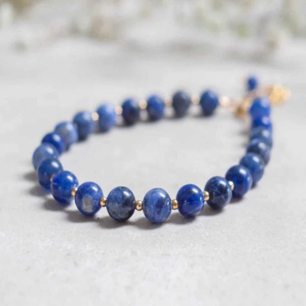 6mm Natural round Sodalite beads 14K fill bracelet Classic spread Seven Chakras Dark Matter Chain Taseel